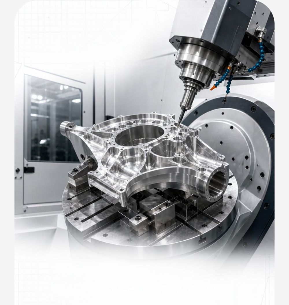 Componente estrutural usinado em centro CNC de 5 eixos