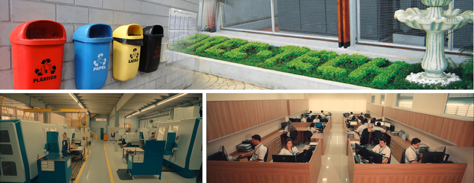 Estrutura da Prec-Tech: coleta seletiva, fábrica e escritório de engenharia
